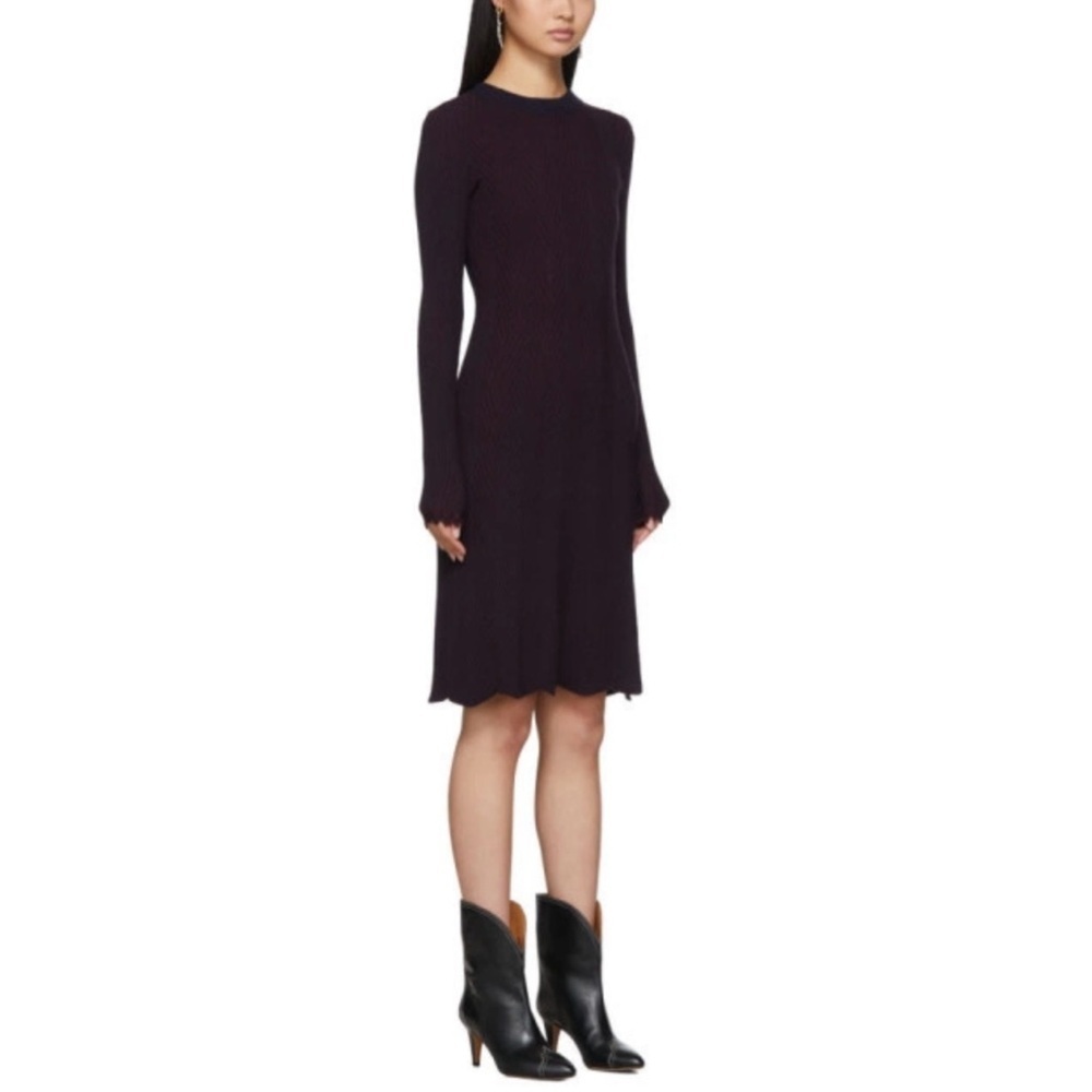 See By Chloe Ribbed Knit Scalloped Two Tones Long Sleeve Dress